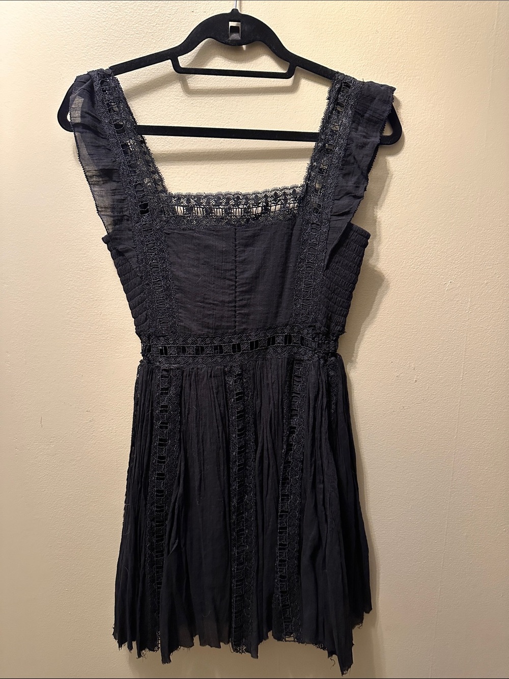 Free People Black Lace-Trim Mini Dress